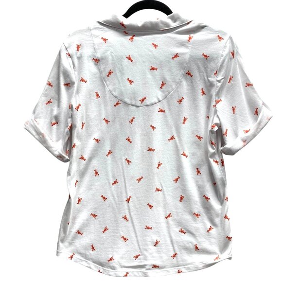 Emily Daniels Polo Top,‎ Size Medium, Lobster Print, Roll Tab Short Sleeve NEW - Picture 4 of 12